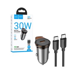 Carregador de Carro Hoco NZ16 Rigorous PD30W com Cabo Tipo-C para Tipo-C 1M Cinza Metálico